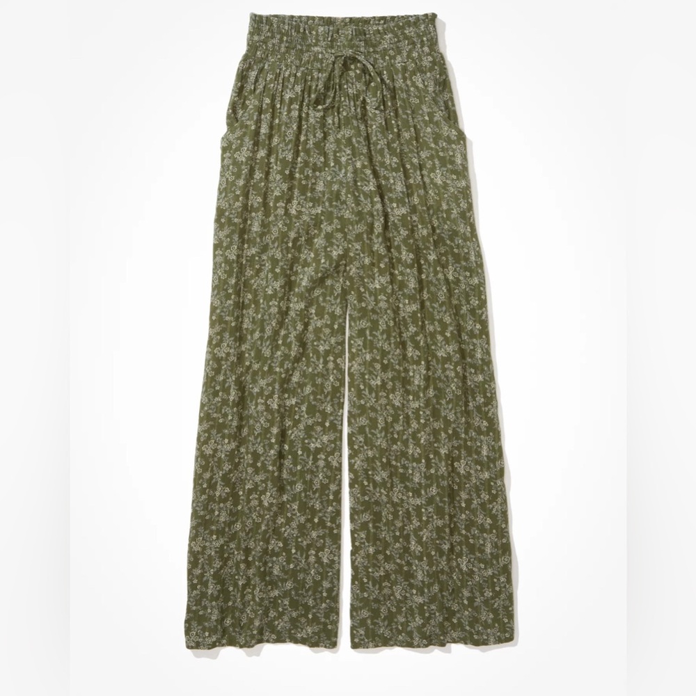 AE High-Waisted Wide Leg Pants Floral Smocked Boho Hippie Cottagecore S